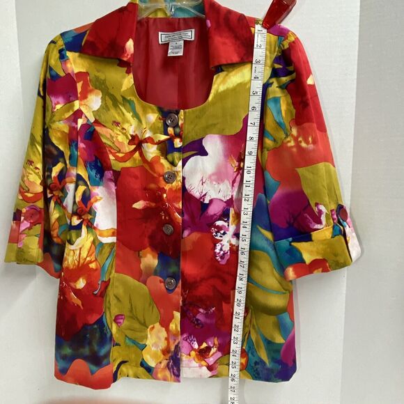Simonton Says Splashed Floral Print Jacket Small Collard U neckline button up - Picture 6 of 10